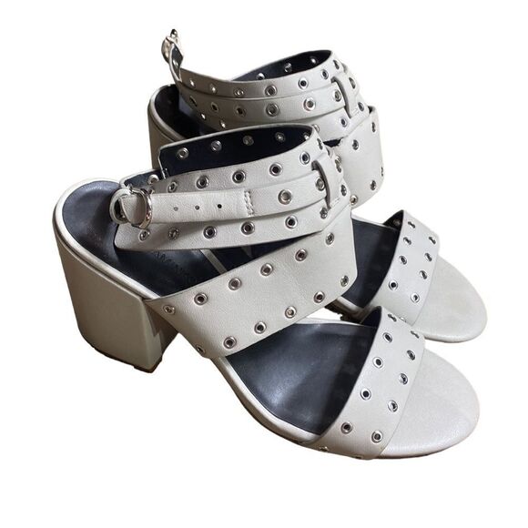 Rebecca minkoff carter grommet strappy block heel sandals light grey 8.5m - Picture 2 of 9